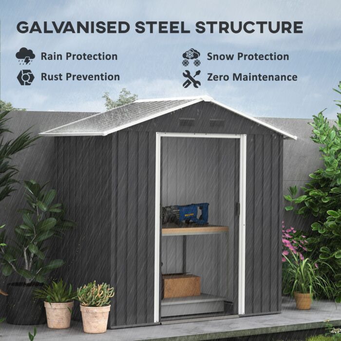 Outsunny 6.5x3.5ft Metal Garden Storage Shed For Outdoor Tool Storage With Double Sliding Doors And 4 Vents, Dark Grey
