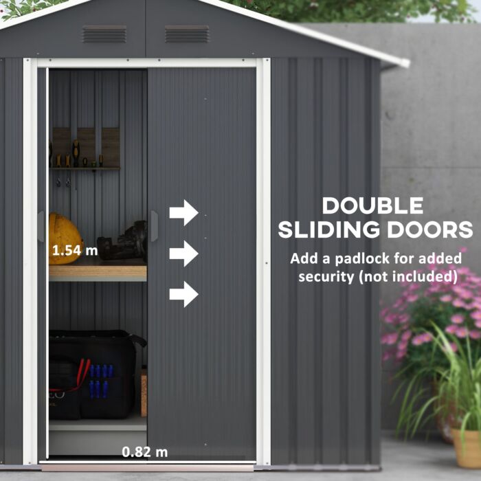 Outsunny 6.5x3.5ft Metal Garden Storage Shed For Outdoor Tool Storage With Double Sliding Doors And 4 Vents, Dark Grey