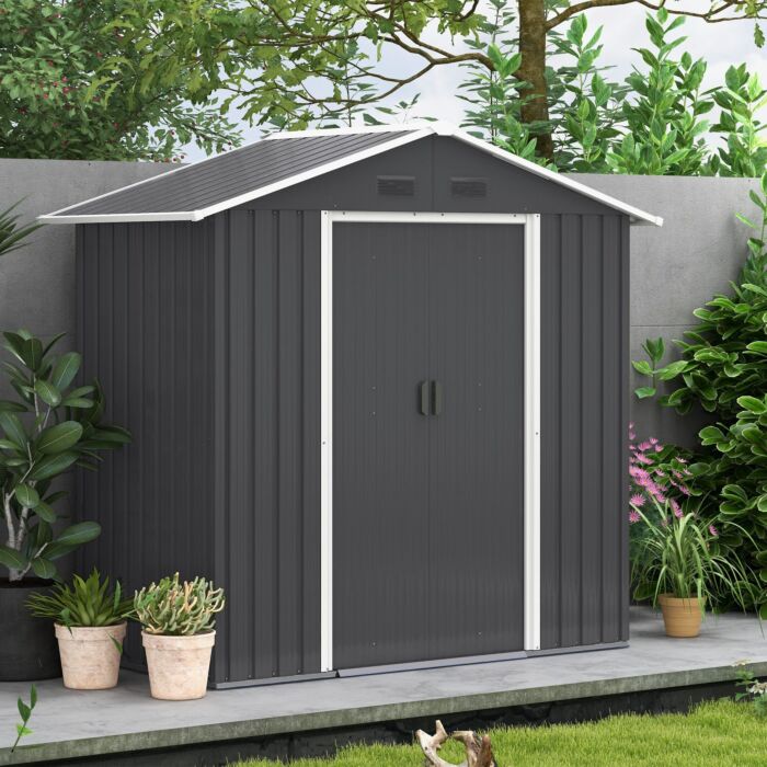 Outsunny 6.5x3.5ft Metal Garden Storage Shed For Outdoor Tool Storage With Double Sliding Doors And 4 Vents, Dark Grey