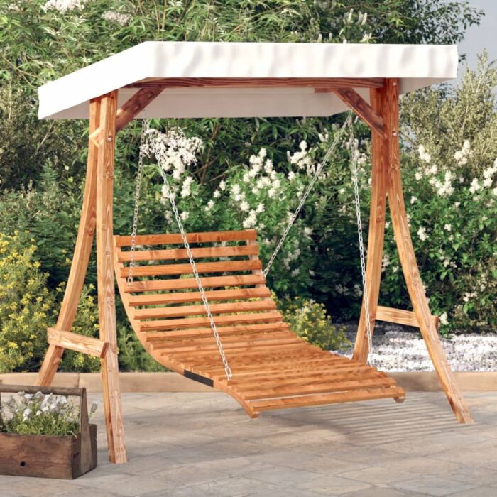 Vidaxl Swing Bed With Canopy Solid Wood Spruce With Teak Finish