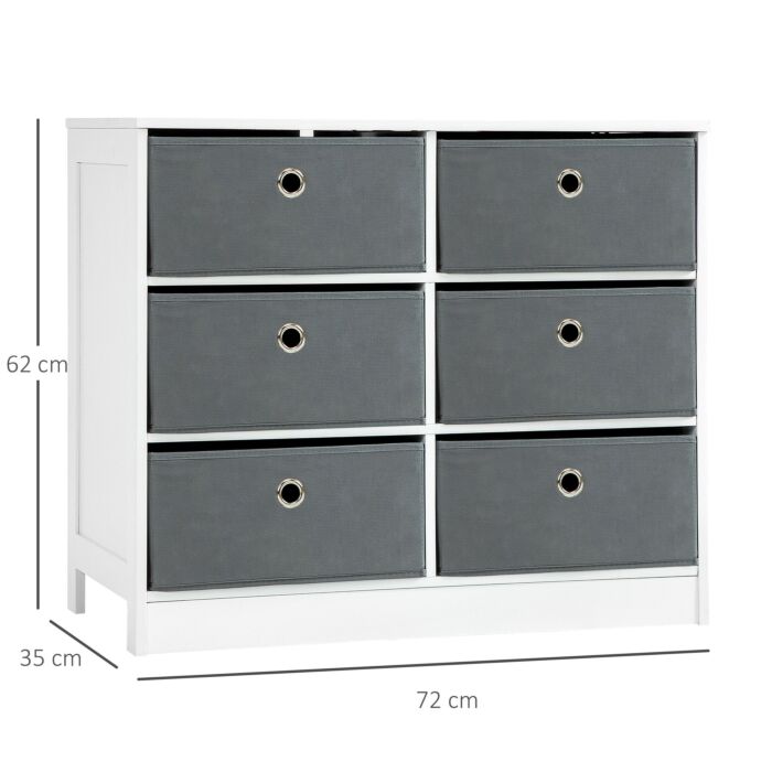 Homcom Chests Of Drawer, Fabric Dresser Storage Cabinet With 6 Drawers, Living Room And Hallway, White And Grey