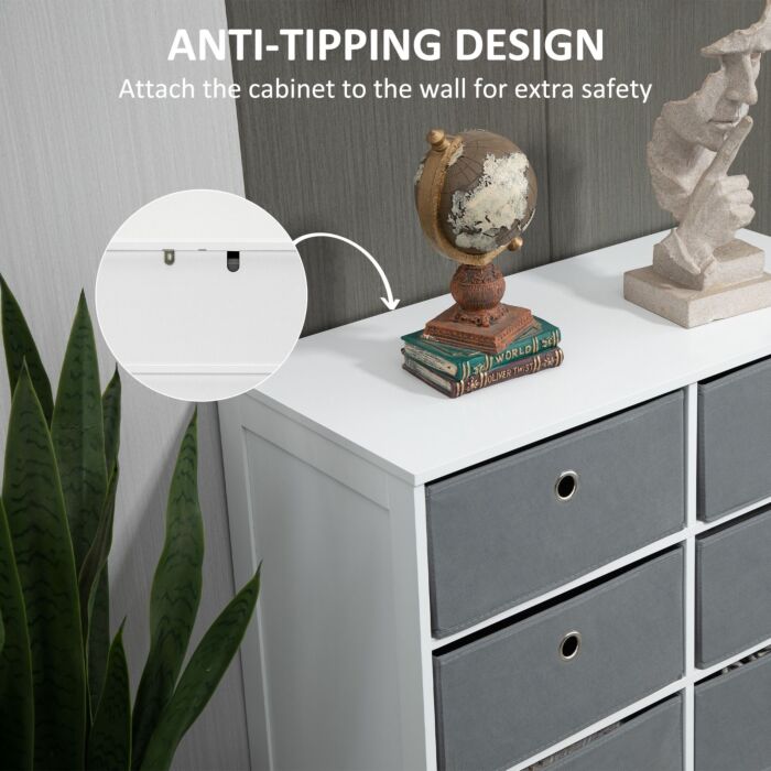 Homcom Chests Of Drawer, Fabric Dresser Storage Cabinet With 6 Drawers, Living Room And Hallway, White And Grey