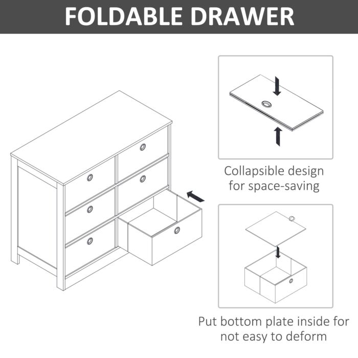 Homcom Chests Of Drawer, Fabric Dresser Storage Cabinet With 6 Drawers, Living Room And Hallway, White And Grey