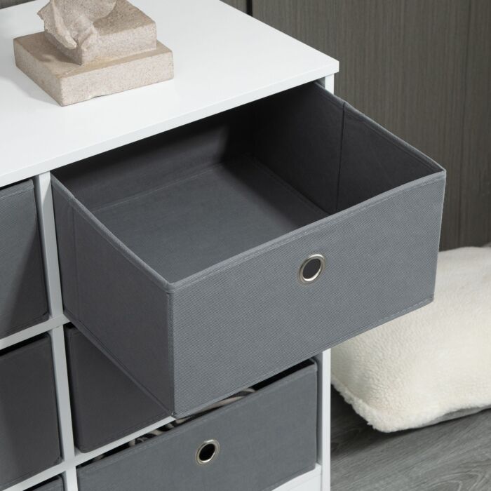 Homcom Chests Of Drawer, Fabric Dresser Storage Cabinet With 6 Drawers, Living Room And Hallway, White And Grey