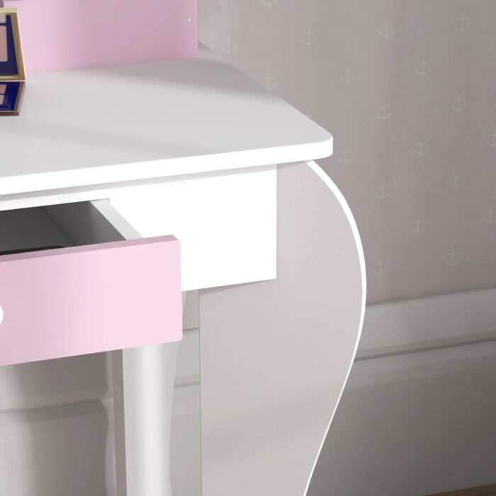 Zonekiz Unicorn-design Kids Dressing Table, With Mirror And Stool - White
