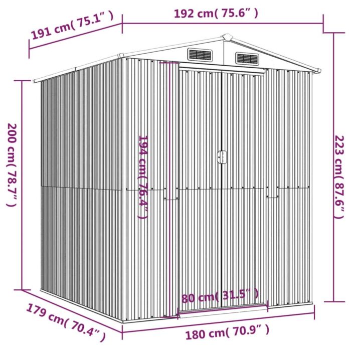 Vidaxl Garden Shed Light Grey 192x191x223 Cm Galvanised Steel