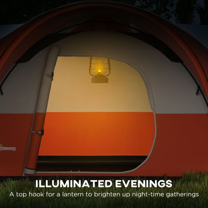 Outsunny 3000mm Waterproof Camping Tent For 5-6 Man, Family Tent With Porch And Sewn In Groundsheet, Portable With Bag, Orange