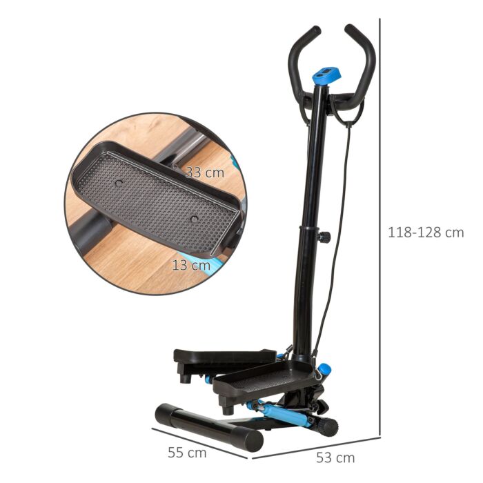 Homcom Adjustable Twist Stepper Fitness Step Machine, Lcd Screen, Height-adjust Handlebars, Home Gym, Black And Blue