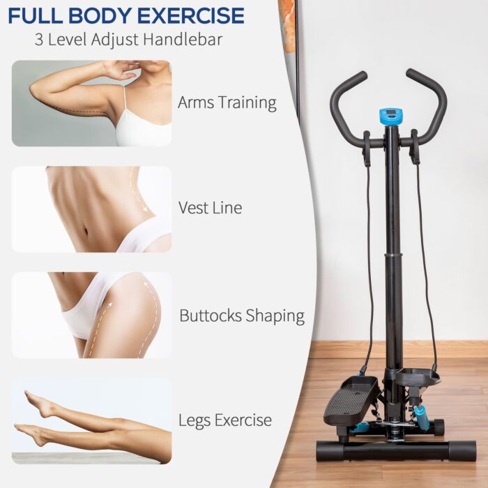Homcom Adjustable Twist Stepper Fitness Step Machine, Lcd Screen, Height-adjust Handlebars, Home Gym, Black And Blue