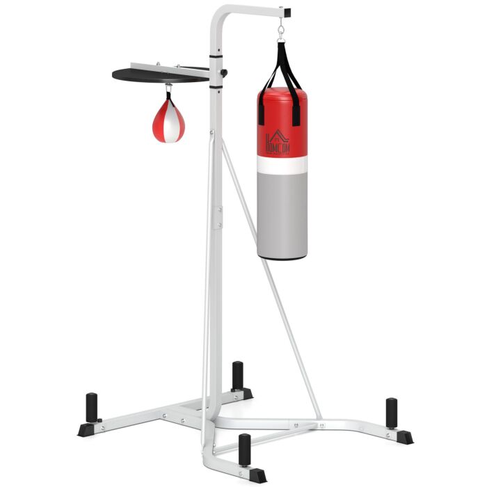 Homcom Freestanding Boxing Punch Bag & Speed Ball Station Hanging Frame Training Exercise Platform Home Gym Heavy Duty, White