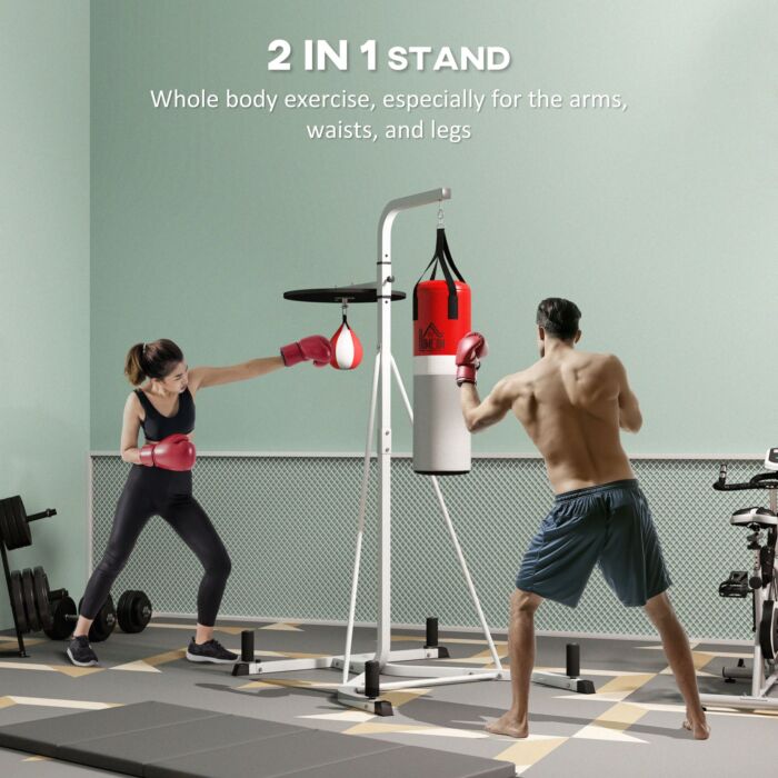 Homcom Freestanding Boxing Punch Bag & Speed Ball Station Hanging Frame Training Exercise Platform Home Gym Heavy Duty, White