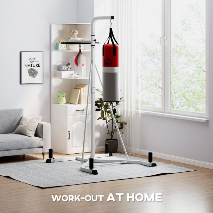 Homcom Freestanding Boxing Punch Bag & Speed Ball Station Hanging Frame Training Exercise Platform Home Gym Heavy Duty, White