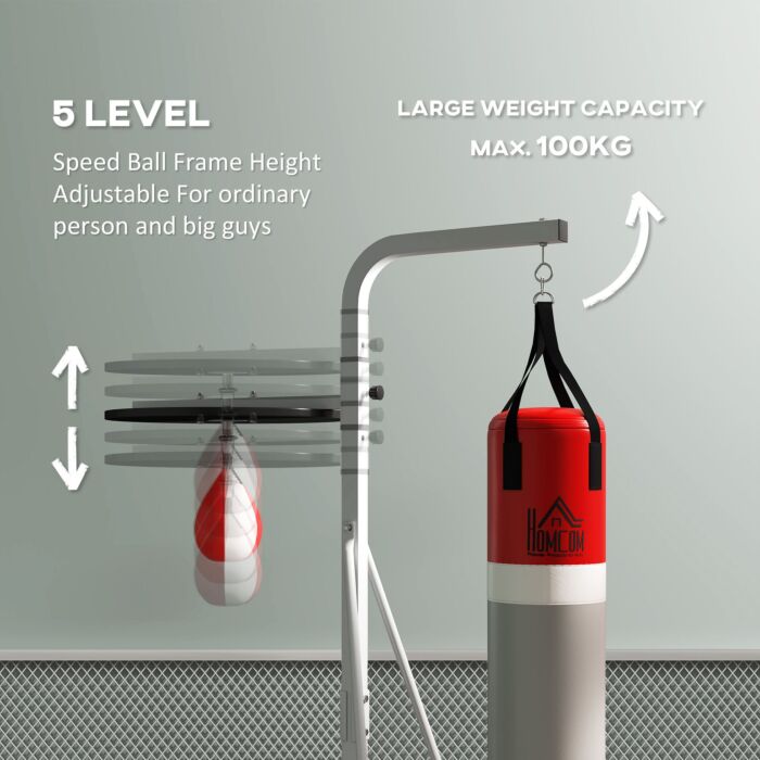 Homcom Freestanding Boxing Punch Bag & Speed Ball Station Hanging Frame Training Exercise Platform Home Gym Heavy Duty, White