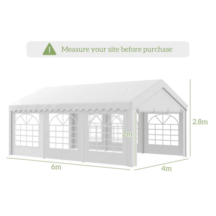 Outsunny 6m X 4 Party Tent Portable Carport Shelter W/ Removable Sidewalls & Doors Party Tent Shelter Car Canopy