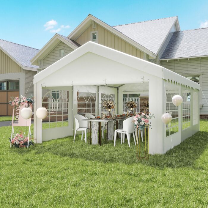 Outsunny 6m X 4 Party Tent Portable Carport Shelter W/ Removable Sidewalls & Doors Party Tent Shelter Car Canopy