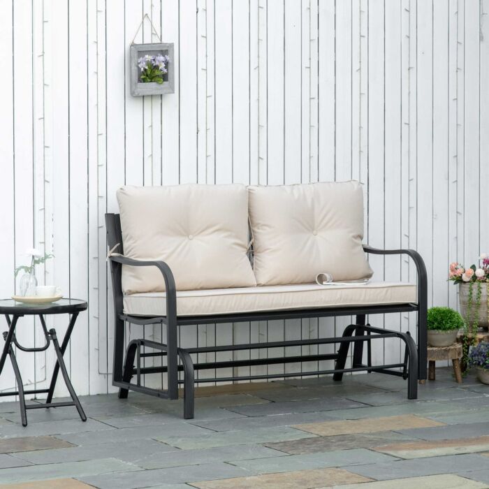 Outsunny 2-person Outdoor Loveseat Glider Bench Rocking Chair, Porch With Armrest And Cushions, Khaki