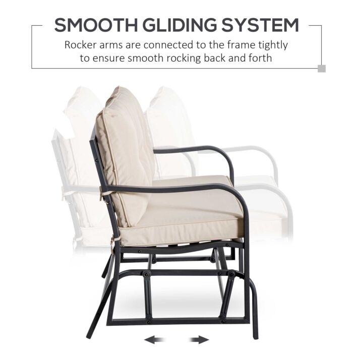 Outsunny 2-person Outdoor Loveseat Glider Bench Rocking Chair, Porch With Armrest And Cushions, Khaki