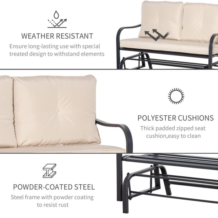 Outsunny 2-person Outdoor Loveseat Glider Bench Rocking Chair, Porch With Armrest And Cushions, Khaki