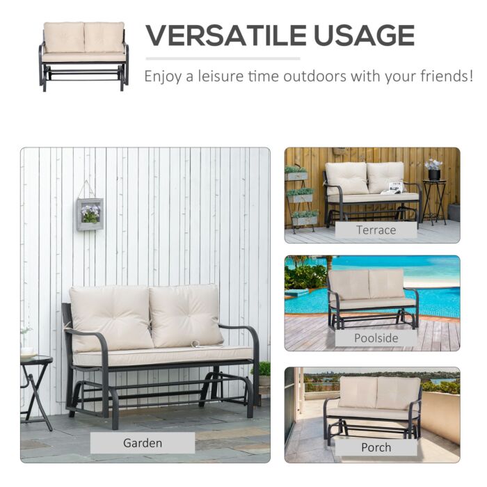 Outsunny 2-person Outdoor Loveseat Glider Bench Rocking Chair, Porch With Armrest And Cushions, Khaki