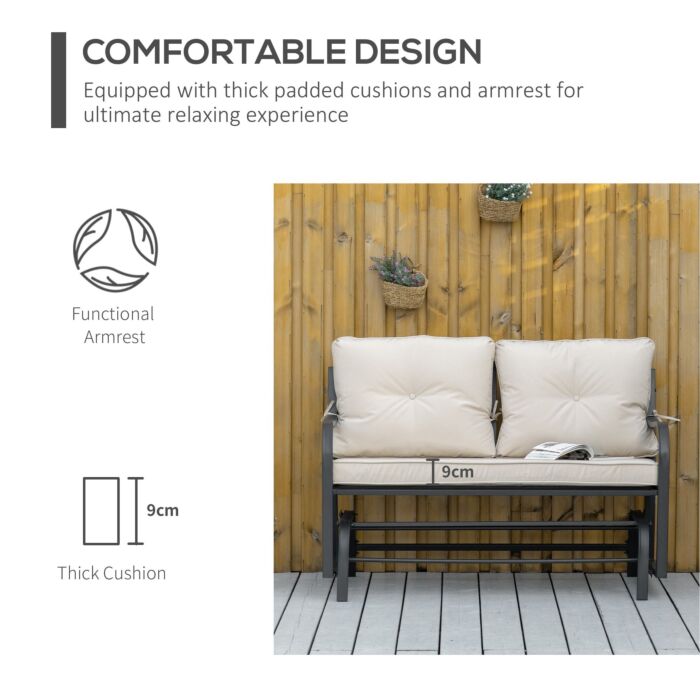 Outsunny 2-person Outdoor Loveseat Glider Bench Rocking Chair, Porch With Armrest And Cushions, Khaki