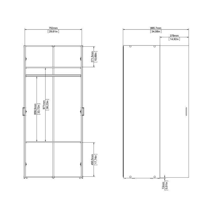 Space Wardrobe With 2 Doors White 1750