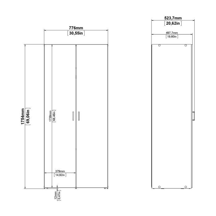 Space Wardrobe With 2 Doors White 1750