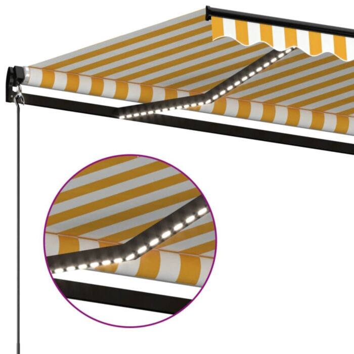 Vidaxl Manual Retractable Awning With Led 450x300 Cm Yellow And White