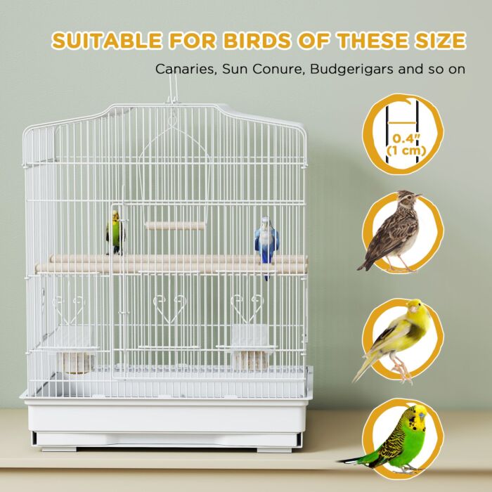 Pawhut Large Metal Bird Cage With Perches, Food Bowls, Swing, For Budgies, Parakeets, White