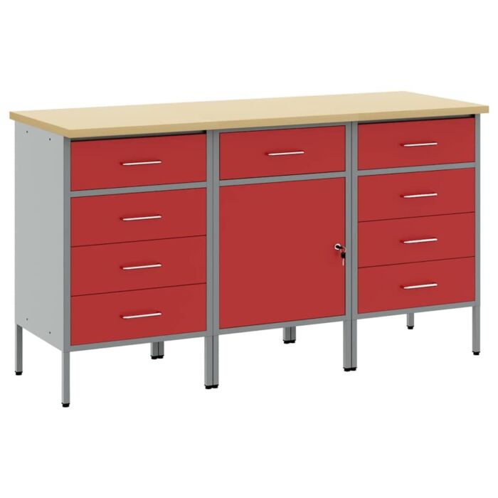 Vidaxl 3-piece Work Cabinet Set In Red And Grey With Engineered Wood And Steel