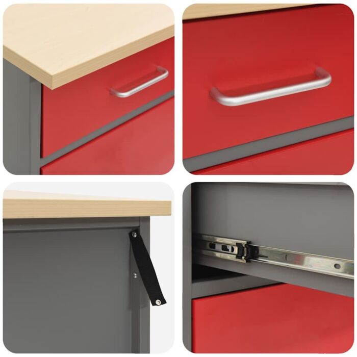 Vidaxl 3-piece Work Cabinet Set In Red And Grey With Engineered Wood And Steel