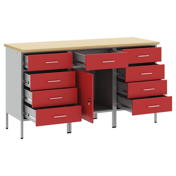 Vidaxl 3-piece Work Cabinet Set In Red And Grey With Engineered Wood And Steel