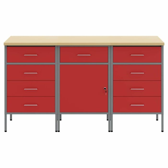 Vidaxl 3-piece Work Cabinet Set In Red And Grey With Engineered Wood And Steel