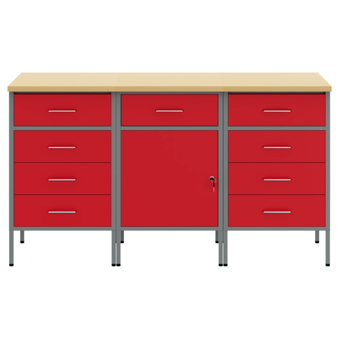 Vidaxl 3-piece Work Cabinet Set In Red And Grey With Engineered Wood And Steel