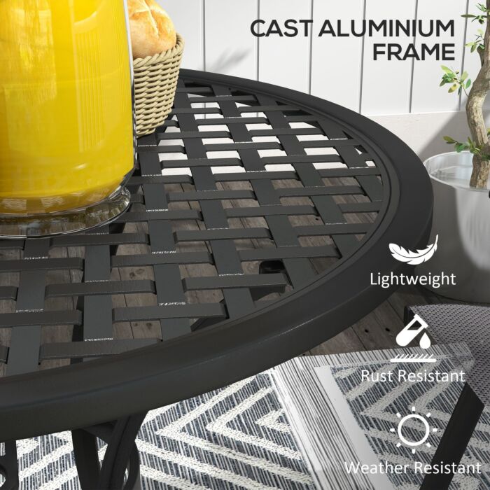 Outsunny Cast Aluminium Bistro Table With Umbrella Hole, 85cm Round Garden Table, Patio Table For Balcony Black