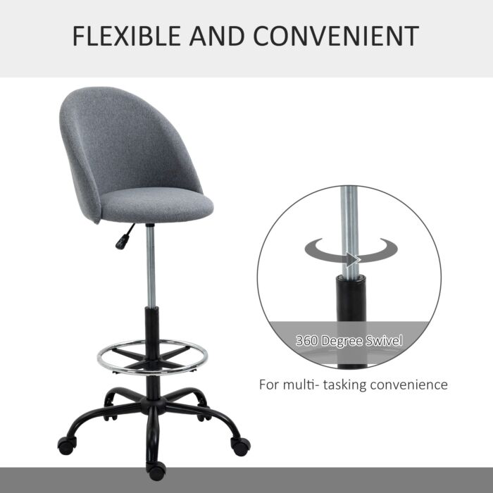 Vinsetto Ergonomic Drafting Chair Adjustable Height W/ 5 Wheels Padded Seat Footrest 360° Swivel Freely Comfortable Versatile Use