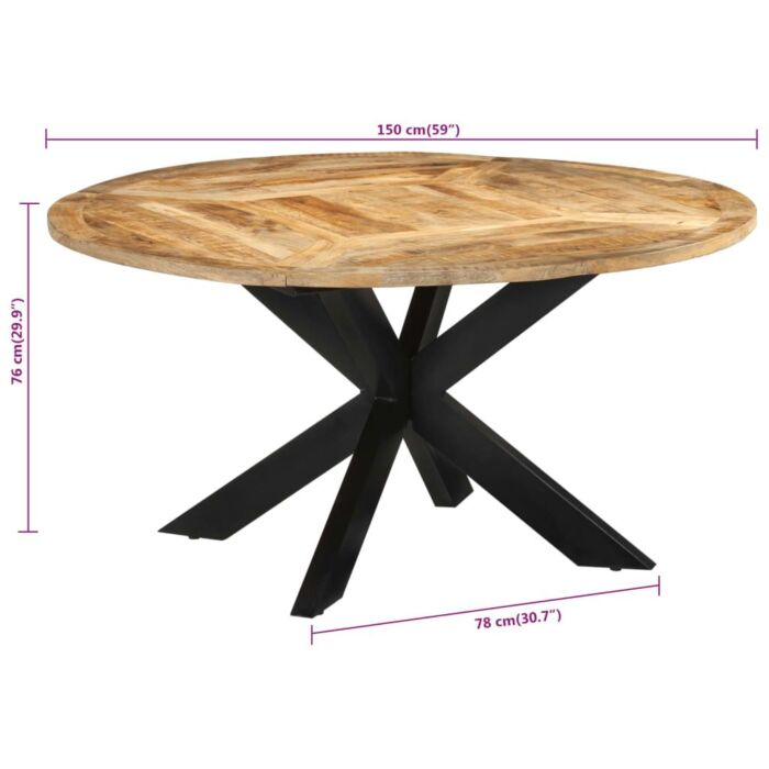 Vidaxl Dining Table Ø150x76 Cm Solid Rough Wood Mango