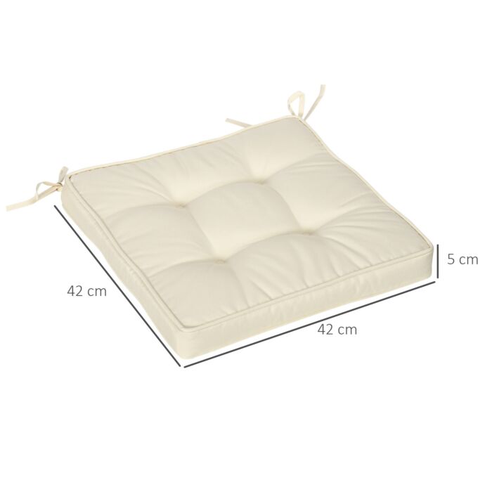 Outsunny Garden Seat Cushion With Ties, 40 X 40cm Replacement Dining Chair Seat Pad, Cream White