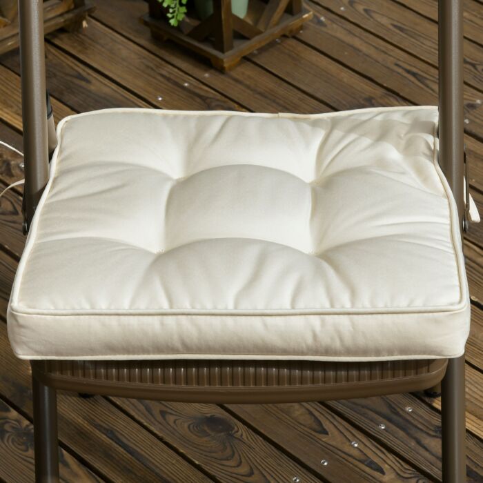 Outsunny Garden Seat Cushion With Ties, 40 X 40cm Replacement Dining Chair Seat Pad, Cream White