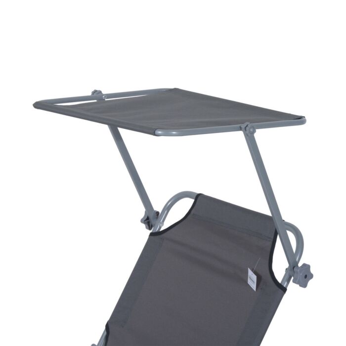 Outsunny 2 Pcs Outdoor Foldable Sun Lounger Set W/ Removeable Shade Canopy, Patio Recliner Sun Lounger W/ Adjustable Backrest W/ Mesh Fabric, Grey