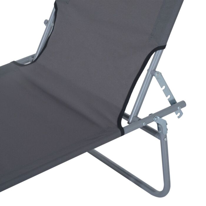 Outsunny 2 Pcs Outdoor Foldable Sun Lounger Set W/ Removeable Shade Canopy, Patio Recliner Sun Lounger W/ Adjustable Backrest W/ Mesh Fabric, Grey