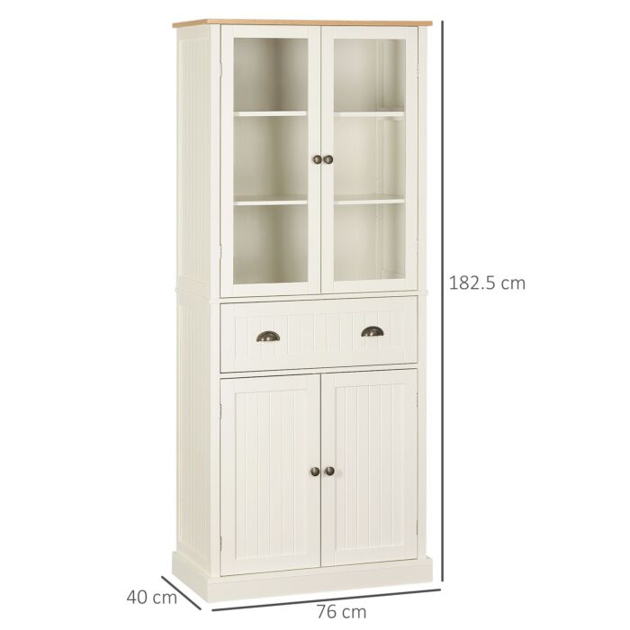 Homcom Freestanding Kitchen Cupboard, 5-tier Storage Cabinet With Adjustable Shelves And Drawer, Cream White