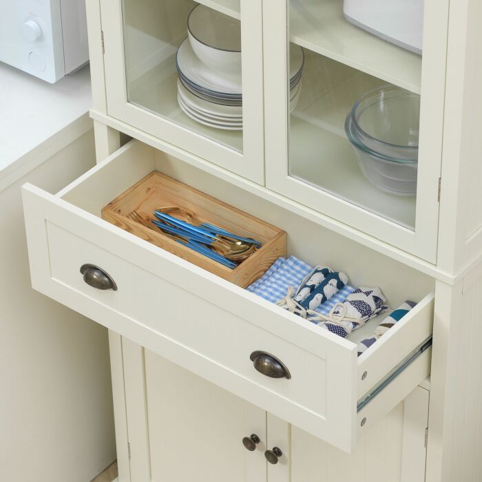 Homcom Freestanding Kitchen Cupboard, 5-tier Storage Cabinet With Adjustable Shelves And Drawer, Cream White