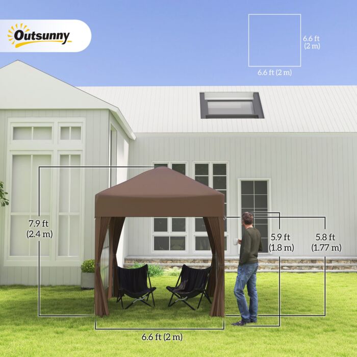 Outsunny Pop Up Gazebo Canopy, Size (2 X 2m)- Coffee