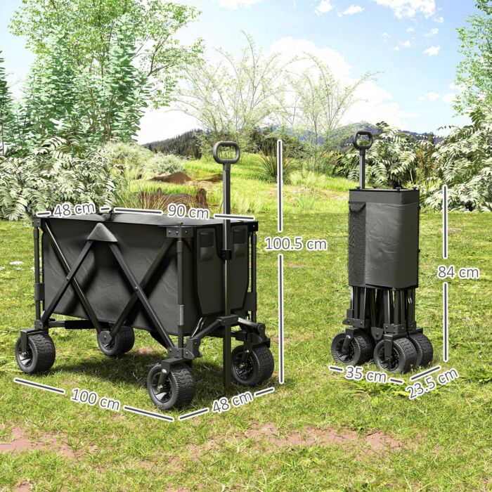 Outsunny Folding Garden Trolley, Cargo Traile On Wheels, Collapsible Camping Trolley, Outdoor Utility Wagon, Dark Grey