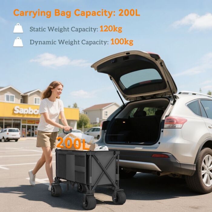 Outsunny Folding Garden Trolley, Cargo Traile On Wheels, Collapsible Camping Trolley, Outdoor Utility Wagon, Dark Grey