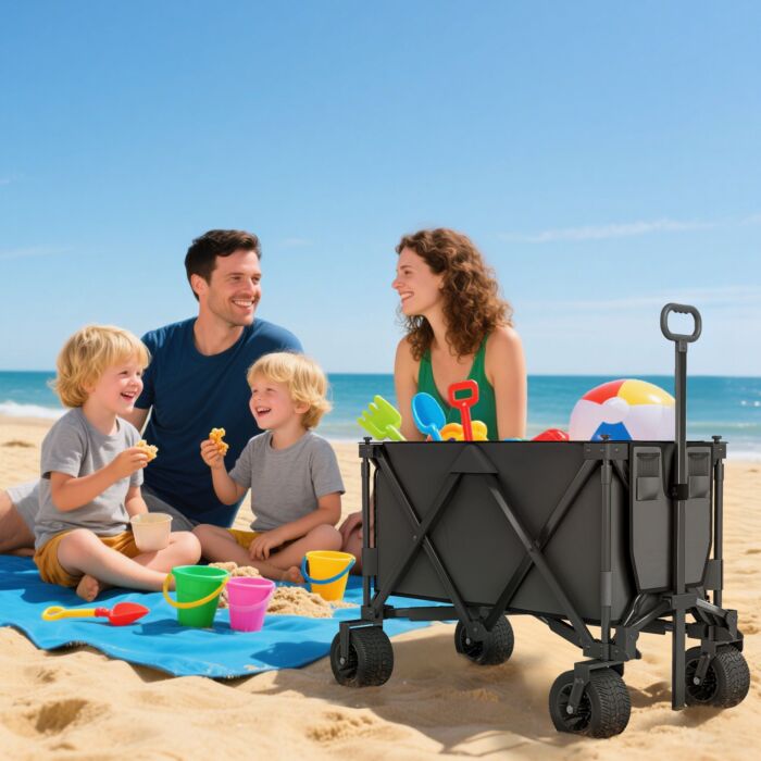 Outsunny Folding Garden Trolley, Cargo Traile On Wheels, Collapsible Camping Trolley, Outdoor Utility Wagon, Dark Grey