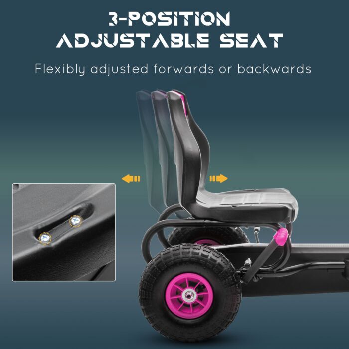 Homcom Children Pedal Go Kart, Racing Go Cart With Adjustable Seat, Inflatable Tyres, Shock Absorb, Handbrake, For Boys And Girls Ages 5-12, Pink