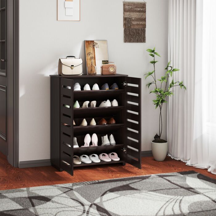 Homcom 5-tier Narrow Shoe Cabinet With Adjustable Shelves - Dark Brown