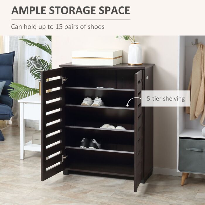Homcom 5-tier Narrow Shoe Cabinet With Adjustable Shelves - Dark Brown