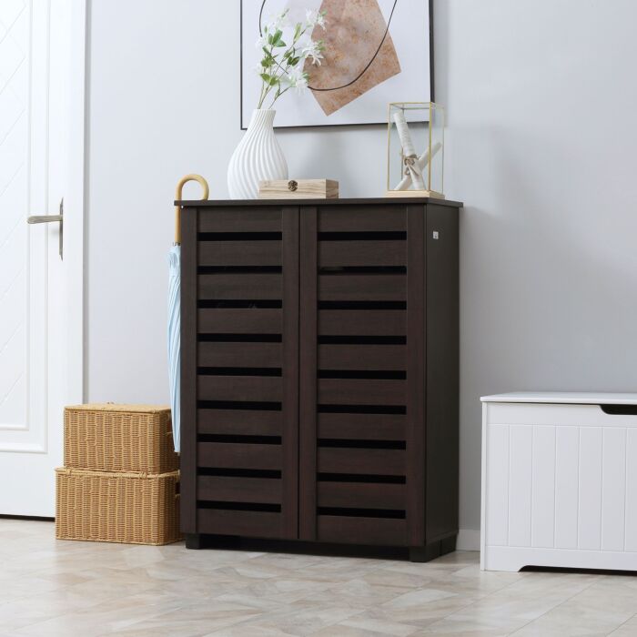 Homcom 5-tier Narrow Shoe Cabinet With Adjustable Shelves - Dark Brown